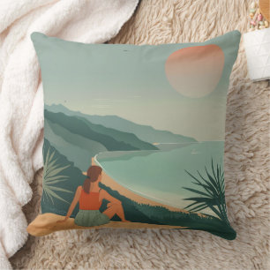Boho Terrakotta-Weise Küstenbucht-Sonnenuntergangs Kissen