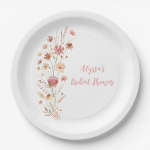 Boho-Terrakotta-Wildblumen-Brautabschied Pappteller
