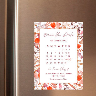 Boho Terrakotta Wildblumen Foto Hochzeitskalender Magneteinladung