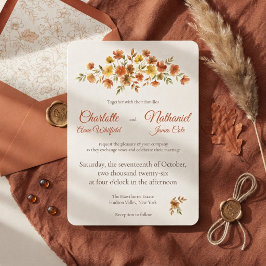 Boho-Terrakotta-Wildblumen-Herbsthochzeit Einladung