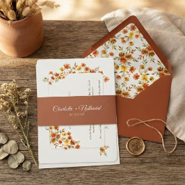 Boho-Terrakotta-Wildblumen-Herbsthochzeit Einladungsbanderole
