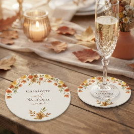 Boho-Terrakotta-Wildblumen-Herbsthochzeit Runder Pappuntersetzer