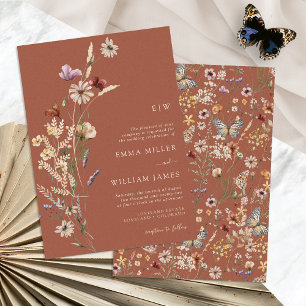 Boho-Terrakotta-Wildblumen-Hochzeit Einladung
