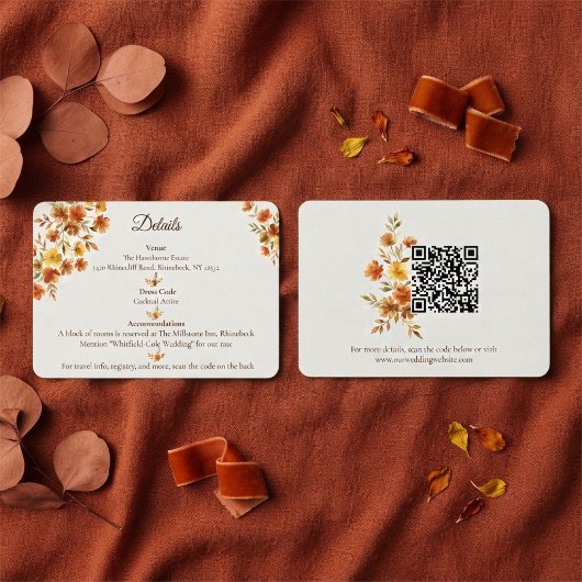 Boho-Terrakotta-Wildblumen-Hochzeits-QR-Code-Detai Begleitkarte