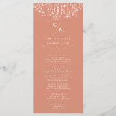 Boho-Terrakotta-Wildblumen-Monogramm-Hochzeitsmenü Menükarte (Vorderseite)