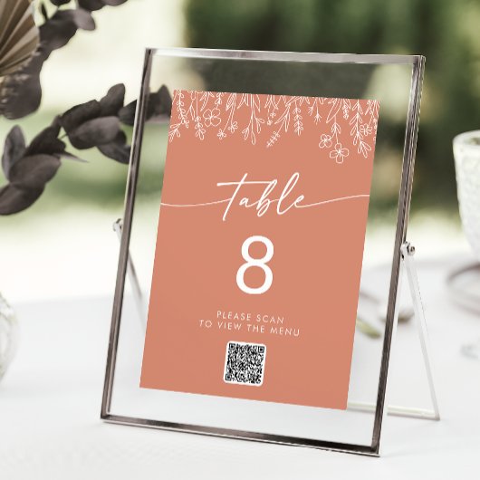 Boho-Terrakotta-Wildblumen-QR-Code-Tischnummern Einladung