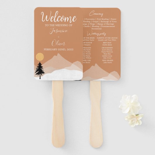 Boho-Terrakotta-Wüsten-Themen-Hochzeitsprogramm Fächer (Vorne und Hinten)