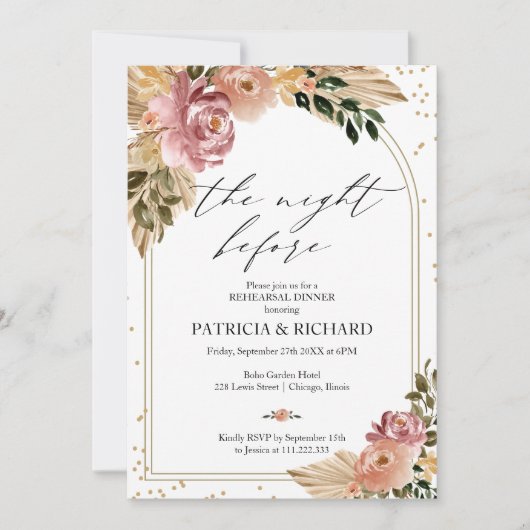 Boho The Night Before Probe Dinner Einladung (Vorderseite)