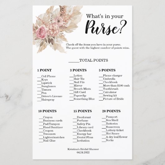 Boho Thema Was ist in Ihrem puren Duschspiel (Vorderseite)