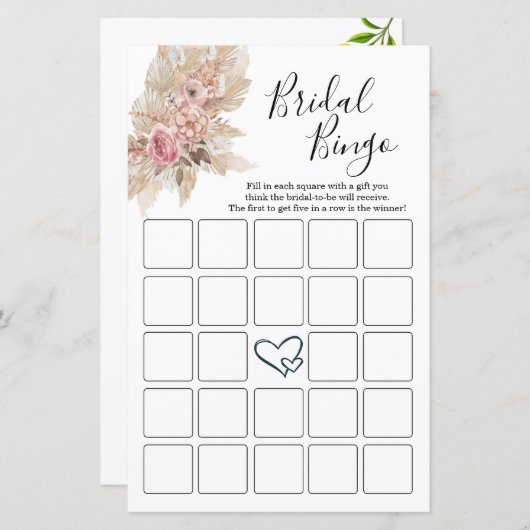 Boho Theme Brautparty Bingo Cards (Vorne/Hinten)