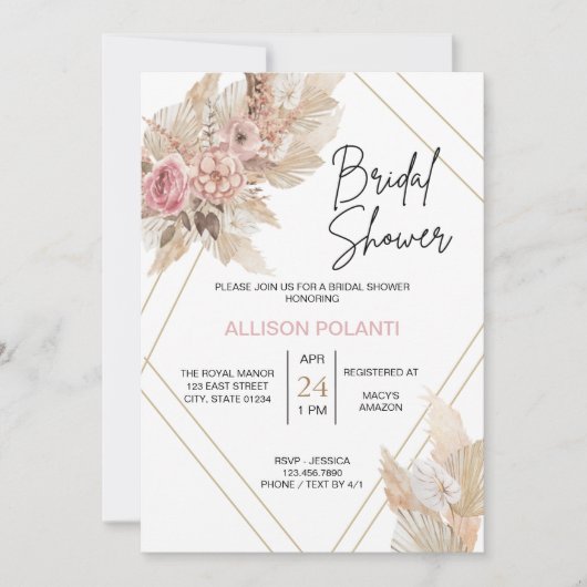 Boho Theme Bridal Dusche Einladung (Vorderseite)