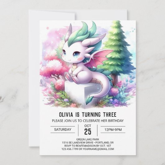 Boho Theme Dragon Birthday Einladung (Vorderseite)