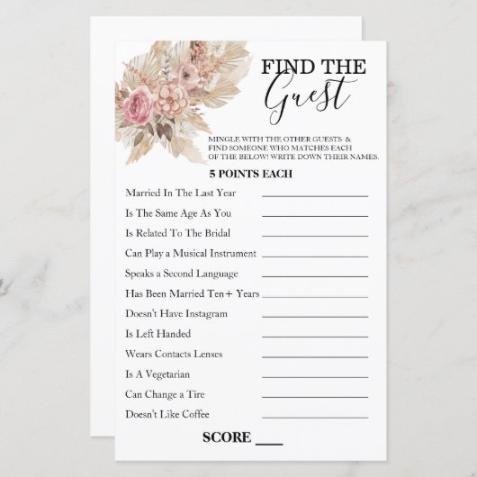 Boho Theme Finde das Gast Game (Vorne/Hinten)