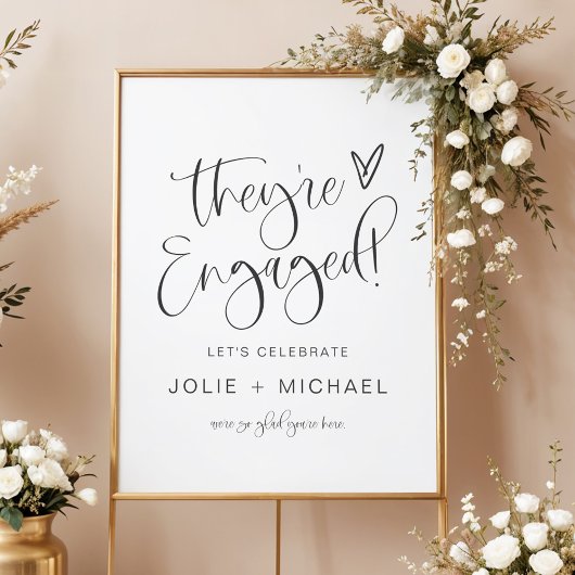 Boho They're Engaged Engagement Party Poster