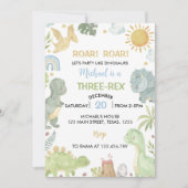Boho Three-Rex Dinosaurier Einladung zum Geburtsta (Vorderseite)