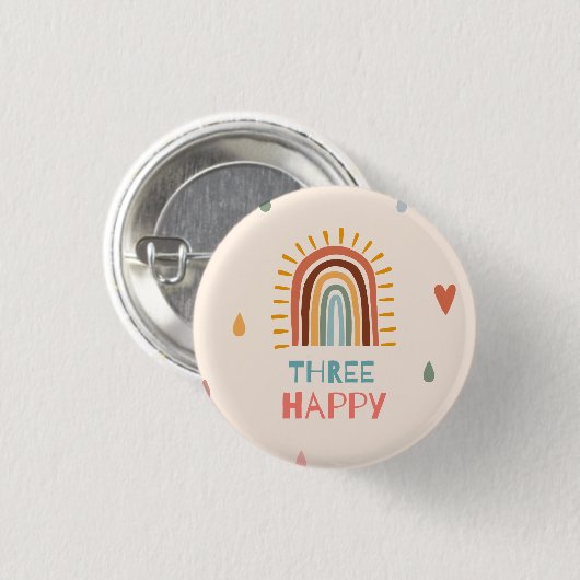 Boho Three Third Birthday Rainbow Button (Vorne & Hinten)