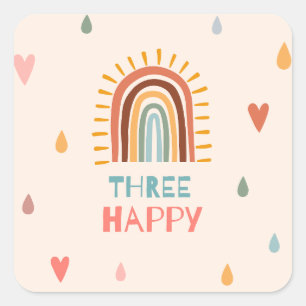 Boho Three Third Birthday Rainbow Quadratischer Aufkleber