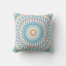 Boho Throw Pillow Brown Aquamarin Gold