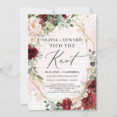 Boho tiefe rote Blütengold geomatrische gebunden K Einladung (Vorderseite)