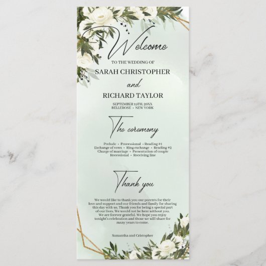 Boho tiefgrünes Blattwerk, weißer Rosengoldrahmen Programm (Vorderseite)