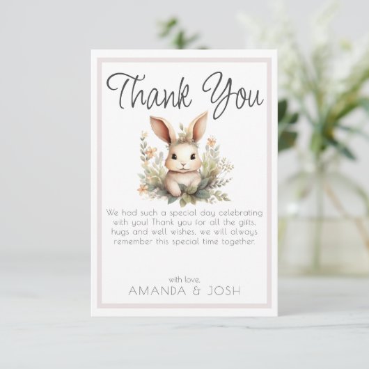 Boho Tiere niedliche Kaninchen botanisches Nesting Dankeskarte (Stehend Vorderseite)