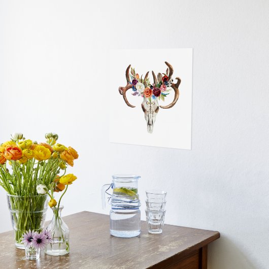 Boho-Tierschädel mit bunten Boho-Blume Foliendrucke (Ablage(Küche))