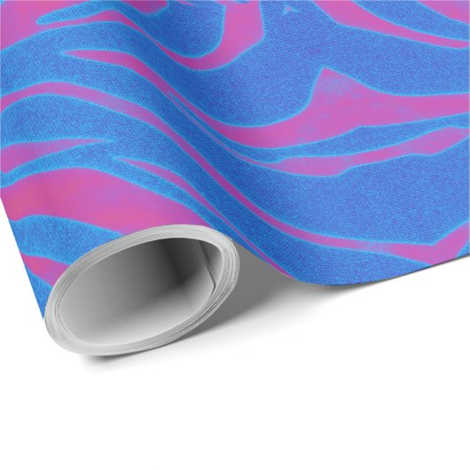Boho Tiger Stripe Pink und Blau Geschenkpapier (Rolleneckpunkt)