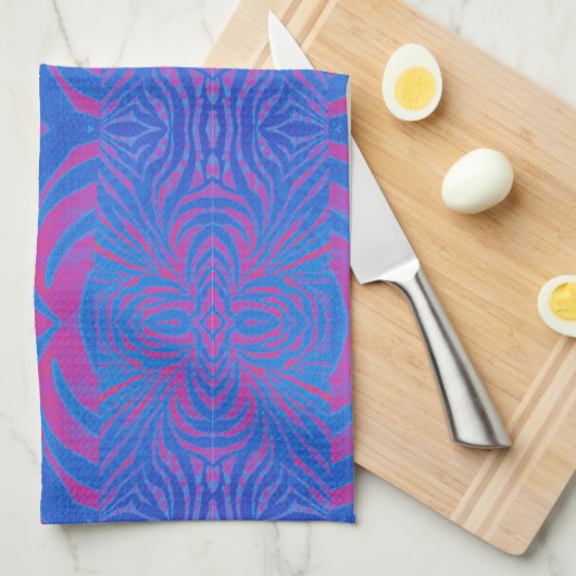 Boho Tiger Stripe Pink und Blau Geschirrtuch (Viertel Falte)