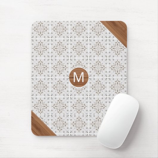 Boho Tile Bamboo Monogram Mouse Pad Mousepad (Mit Mouse)