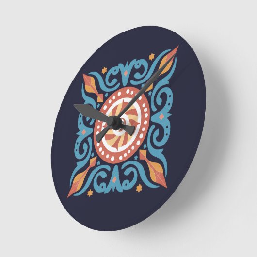 Boho Tile Runde Wanduhr (Winkel)