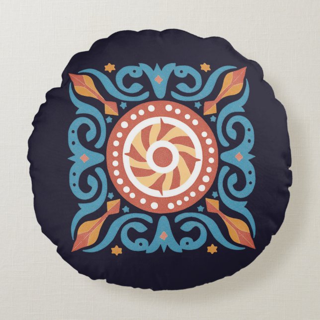 Boho Tile Rundes Kissen (Vorderseite)