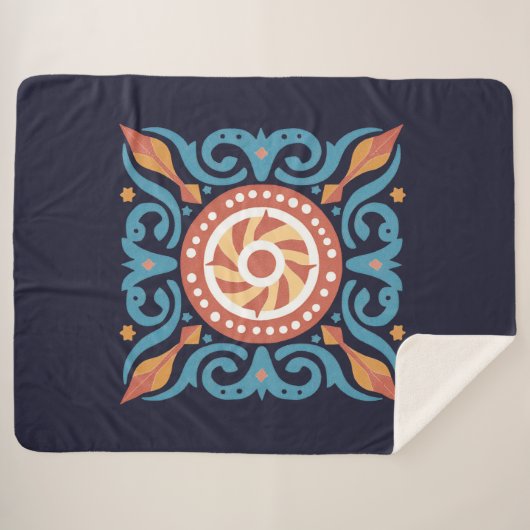 Boho Tile Sherpa Blanket Sherpadecke (Vorderseite (Horizontal))