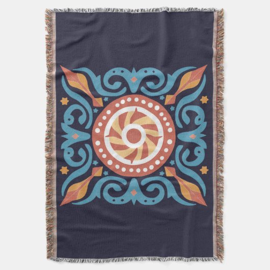 Boho Tile Throw Blanket Decke (Vorderseite Vertikal)
