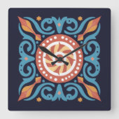 Boho Tile Wall Clock Quadratische Wanduhr (Vorderseite)
