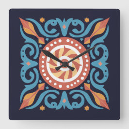 Boho Tile Wall Clock Quadratische Wanduhr