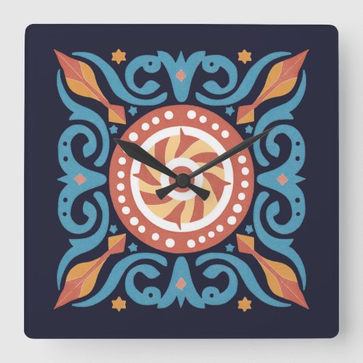 Boho Tile Wall Clock Quadratische Wanduhr (Vorderseite)