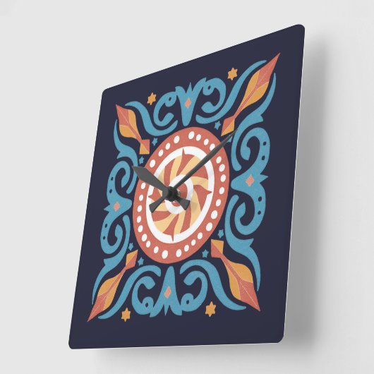 Boho Tile Wall Clock Quadratische Wanduhr (Winkel)