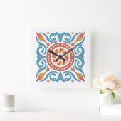 Boho Tile Wall Clock Quadratische Wanduhr (Zuhause)