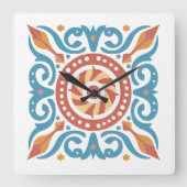 Boho Tile Wall Clock Quadratische Wanduhr (Vorderseite)