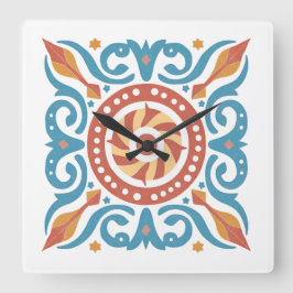 Boho Tile Wall Clock Quadratische Wanduhr