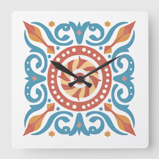Boho Tile Wall Clock Quadratische Wanduhr (Vorderseite)