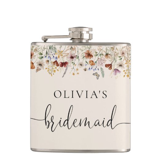 Boho Tiny Wildblume Brautparty Flask Flachmann (Vorderseite)