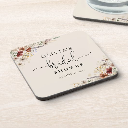 Boho Tiny Wildblume Brautparty Getränkeuntersetzer (Linke Seite)