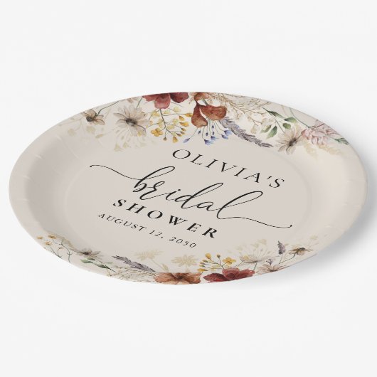 Boho Tiny Wildblume Brautparty Paper Plate Pappteller (Schrägansicht)