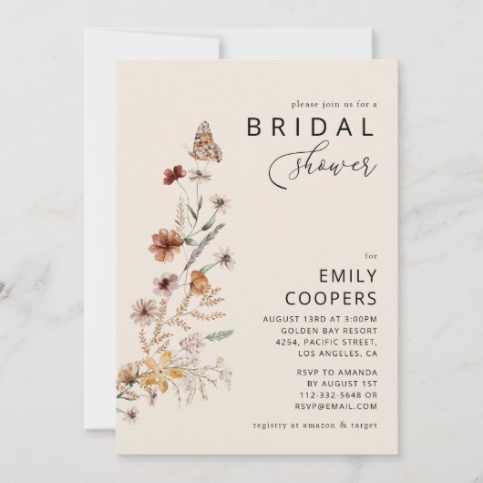 Boho Tiny Wildblume Bridal Dusche Einladung (Vorderseite)