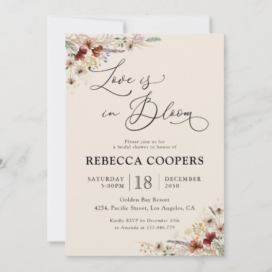 Boho Tiny Wildblume Bridal Dusche Einladung (Vorderseite)