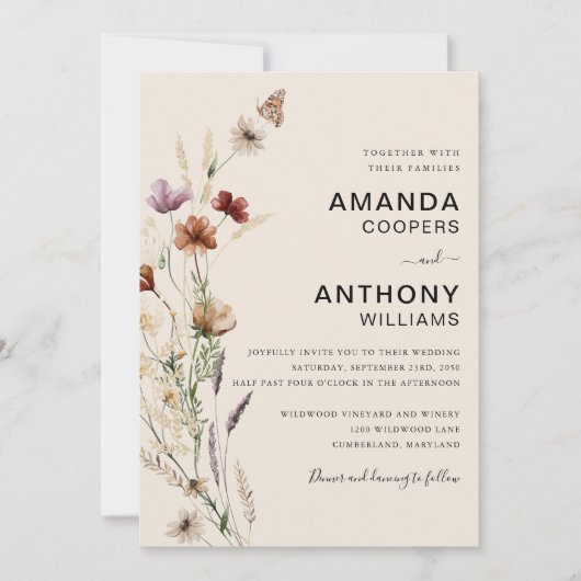 Boho Tiny Wildblume Hochzeitfeier Einladung (Vorderseite)