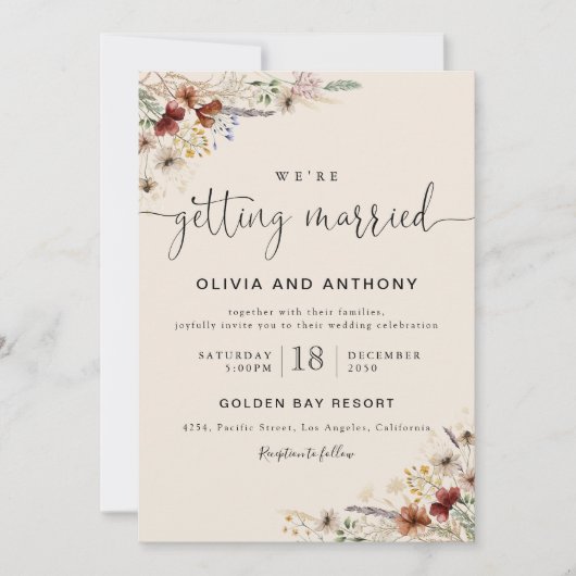 Boho Tiny Wildblume Hochzeitfeier Einladung (Vorderseite)