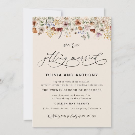 Boho Tiny Wildblume Hochzeitfeier Einladung (Vorderseite)