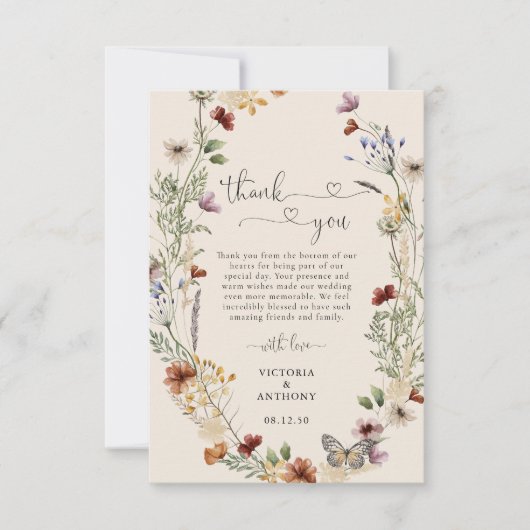 Boho Tiny Wildblume Wedding danke Ihnen Karten (Vorderseite)